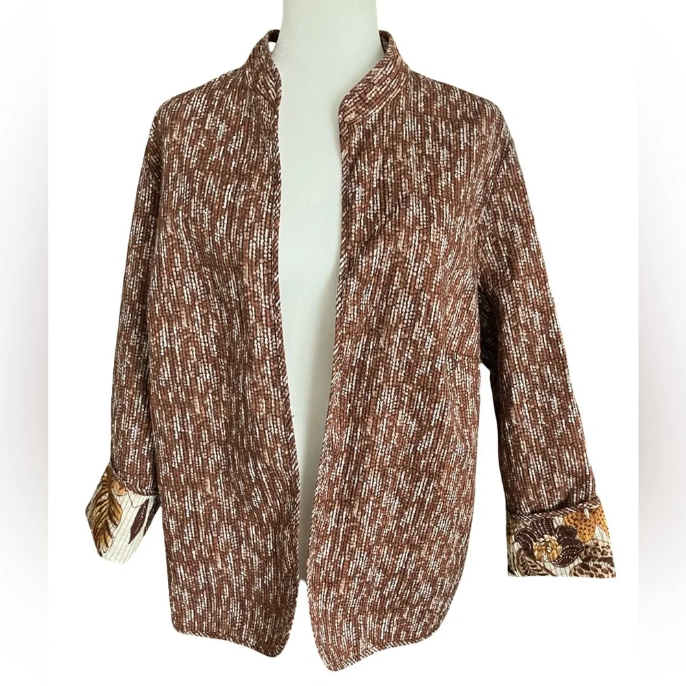 Women’s Reversible Jacket Blazer Open Front Floral Safari Print See Measurements